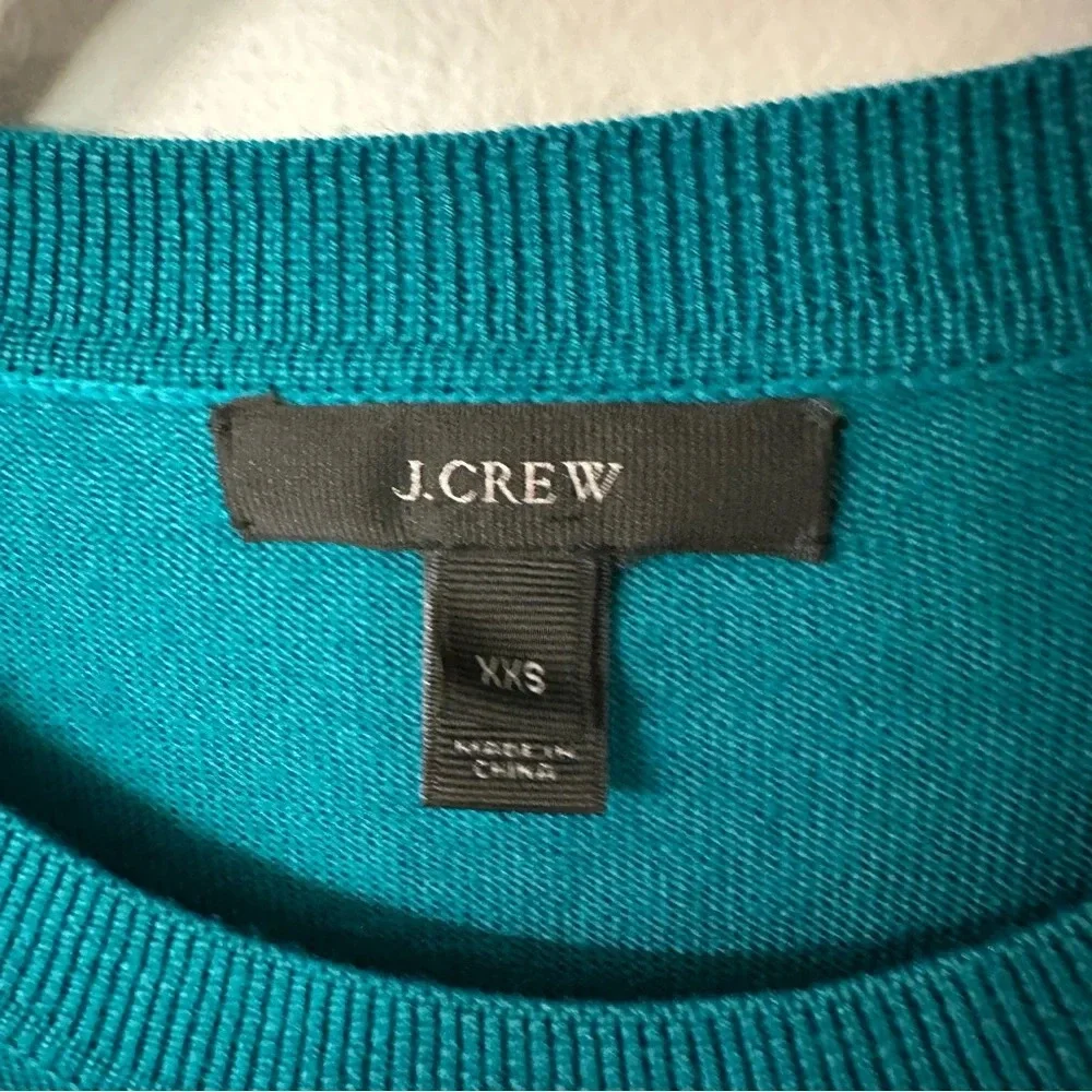 J. Crew Women’s 3/4 Dolman Sleeve Crewneck Teal Merino Wool Sweater Sz XXS GUC